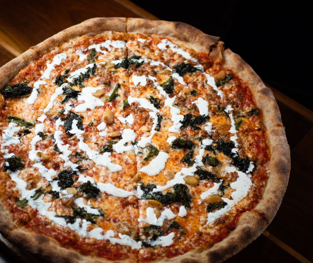 Night School homemade pizza, extra-extra-large, Athens, NY